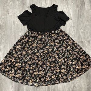 Floral Black Cold Shoulder Dress
